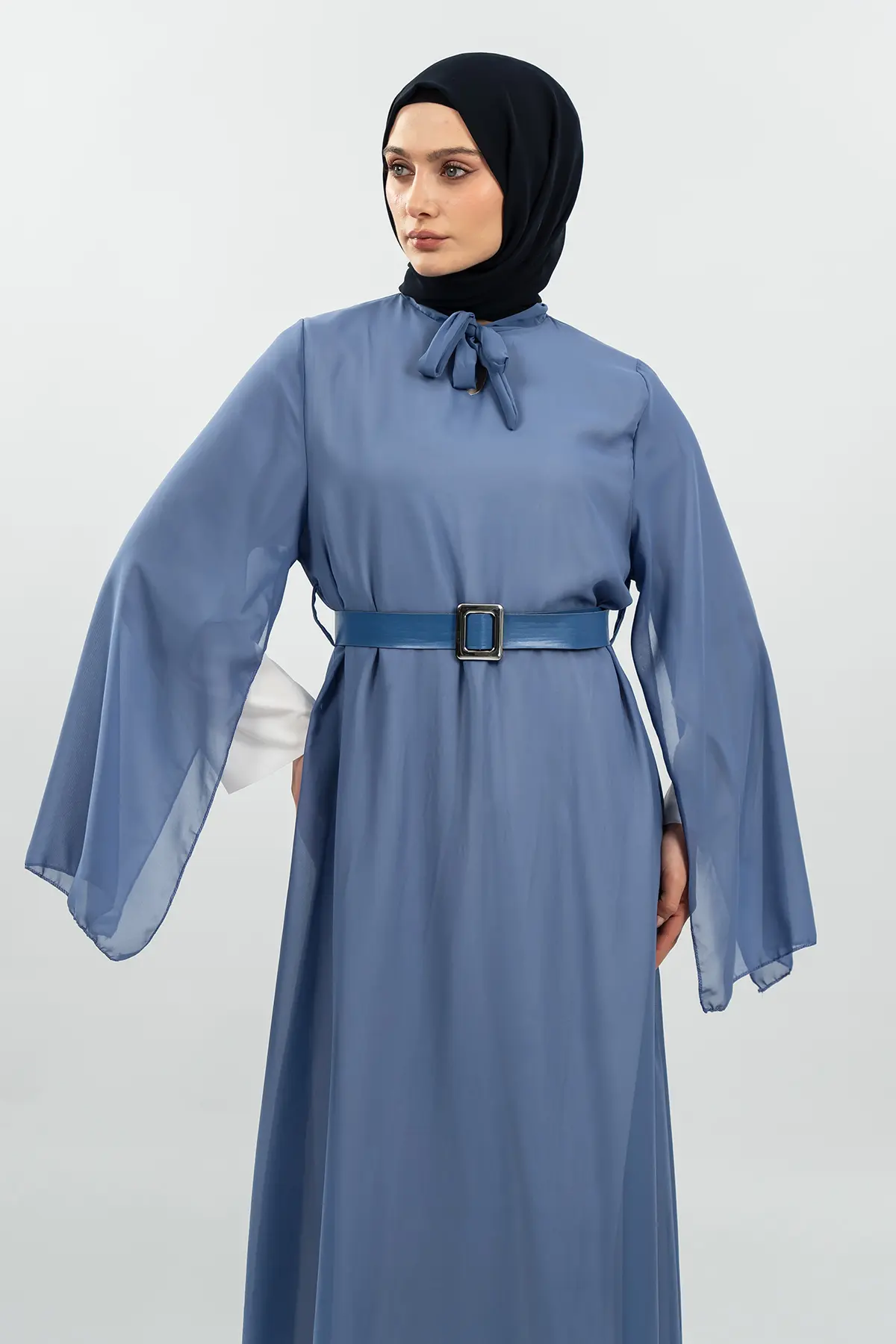 New Season Bat Sleeve Blue Hijab Dress-detail