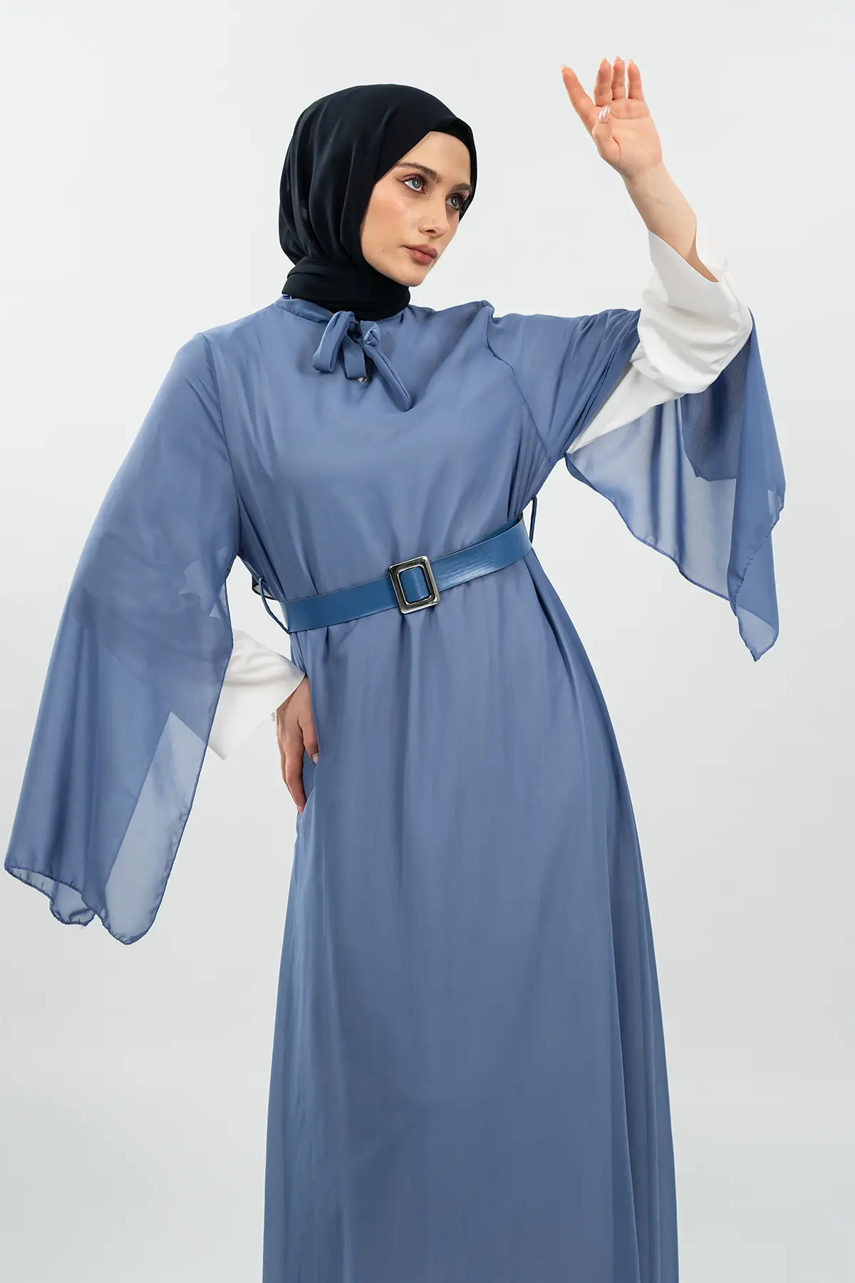 New Season Bat Sleeve Blue Hijab Dress-detail