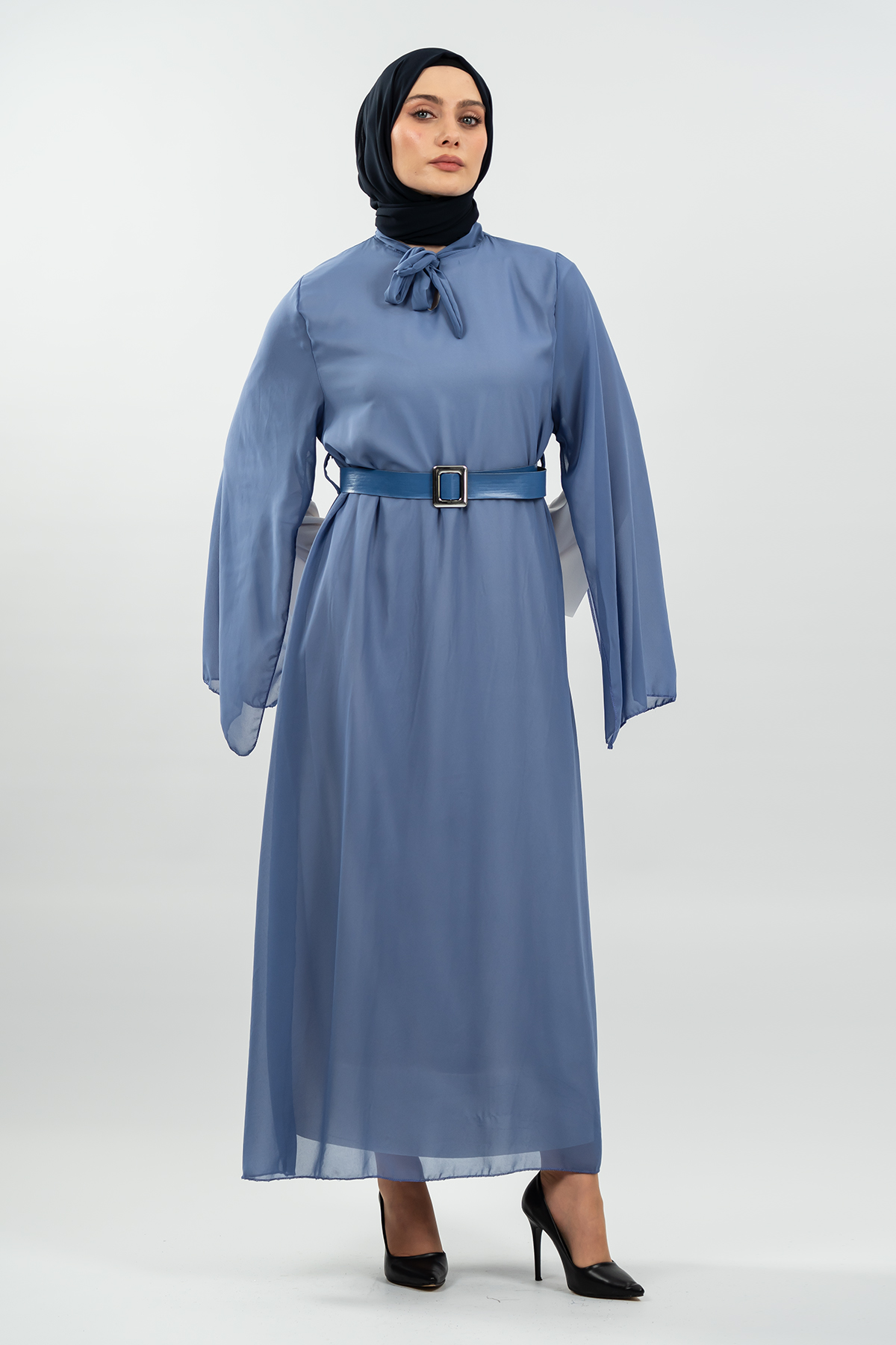 New Season Bat Sleeve Blue Hijab Dress