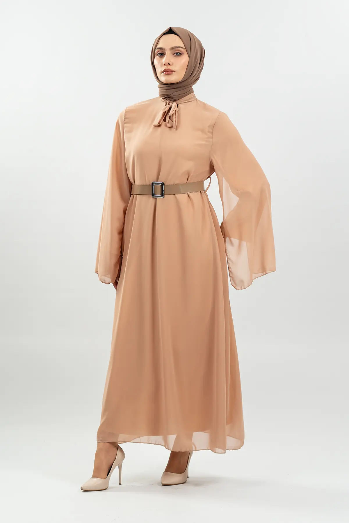 New Season Bat Sleeve Brown Hijab Dress-detail
