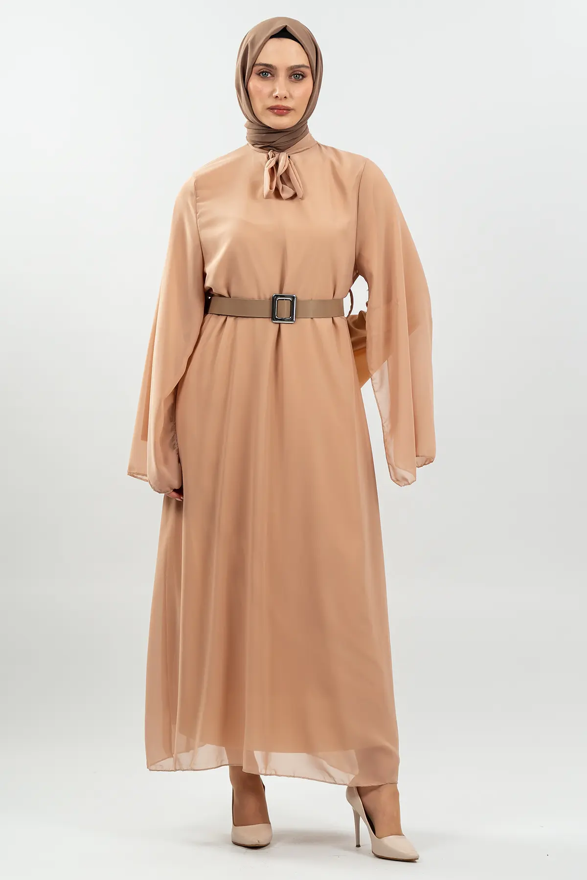 New Season Bat Sleeve Brown Hijab Dress-detail