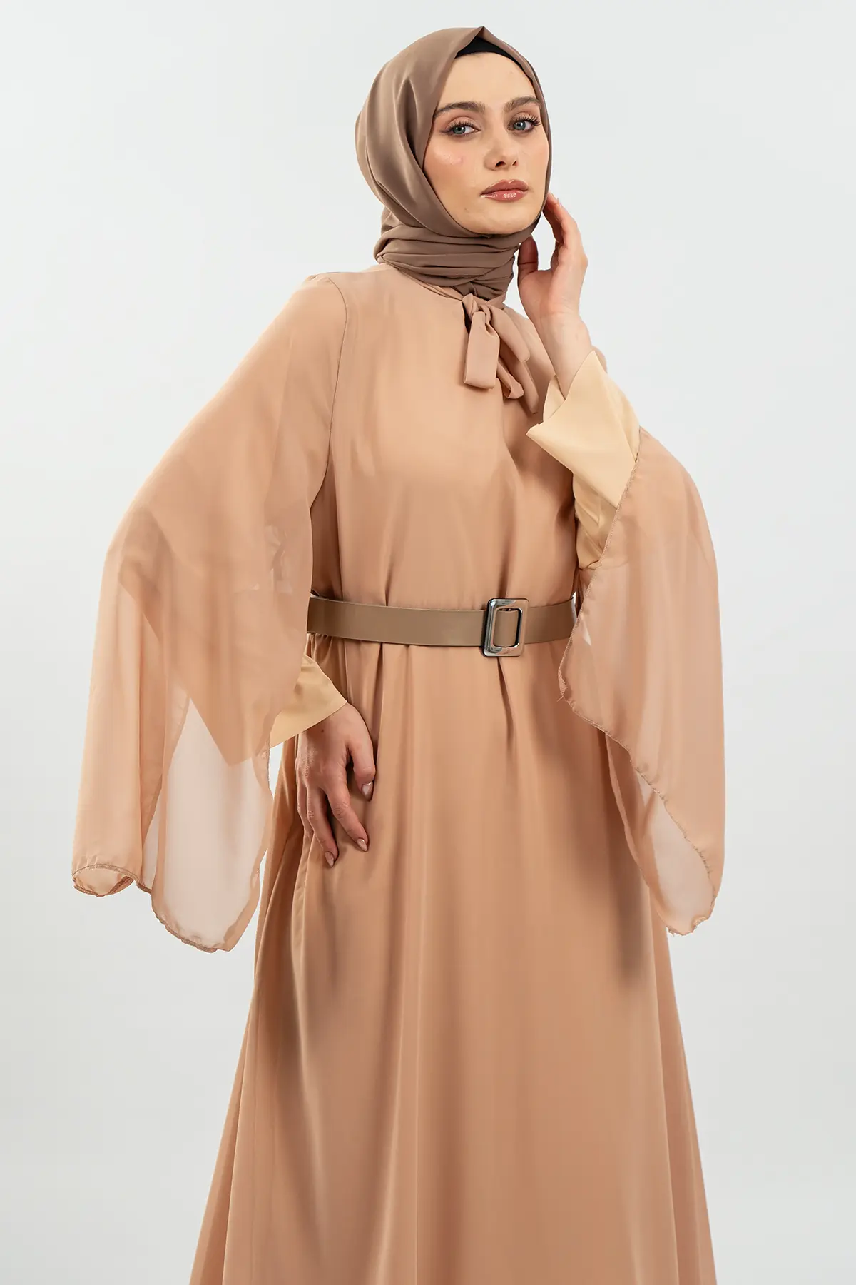 New Season Bat Sleeve Brown Hijab Dress-detail