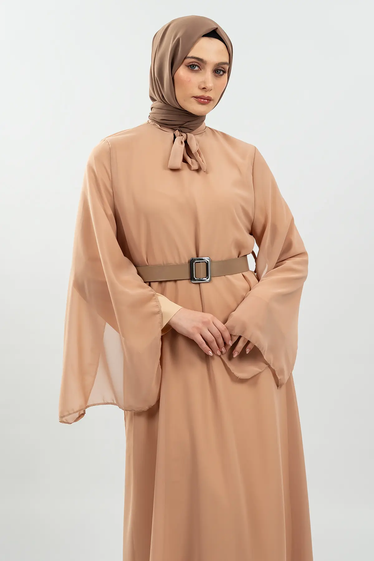 New Season Bat Sleeve Brown Hijab Dress-detail