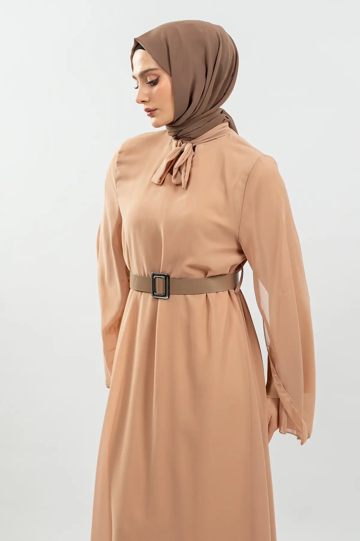 New Season Bat Sleeve Brown Hijab Dress-detail