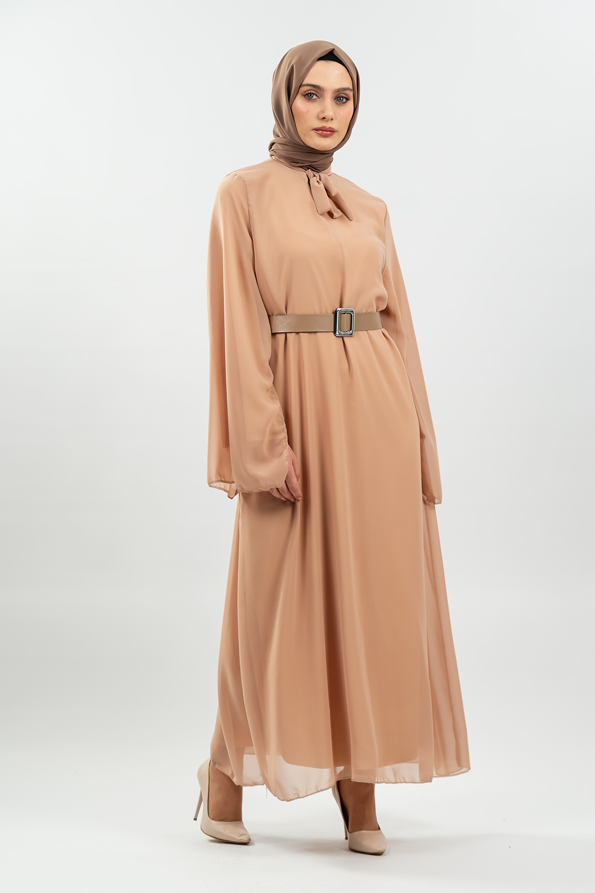 New Season Bat Sleeve Brown Hijab Dress