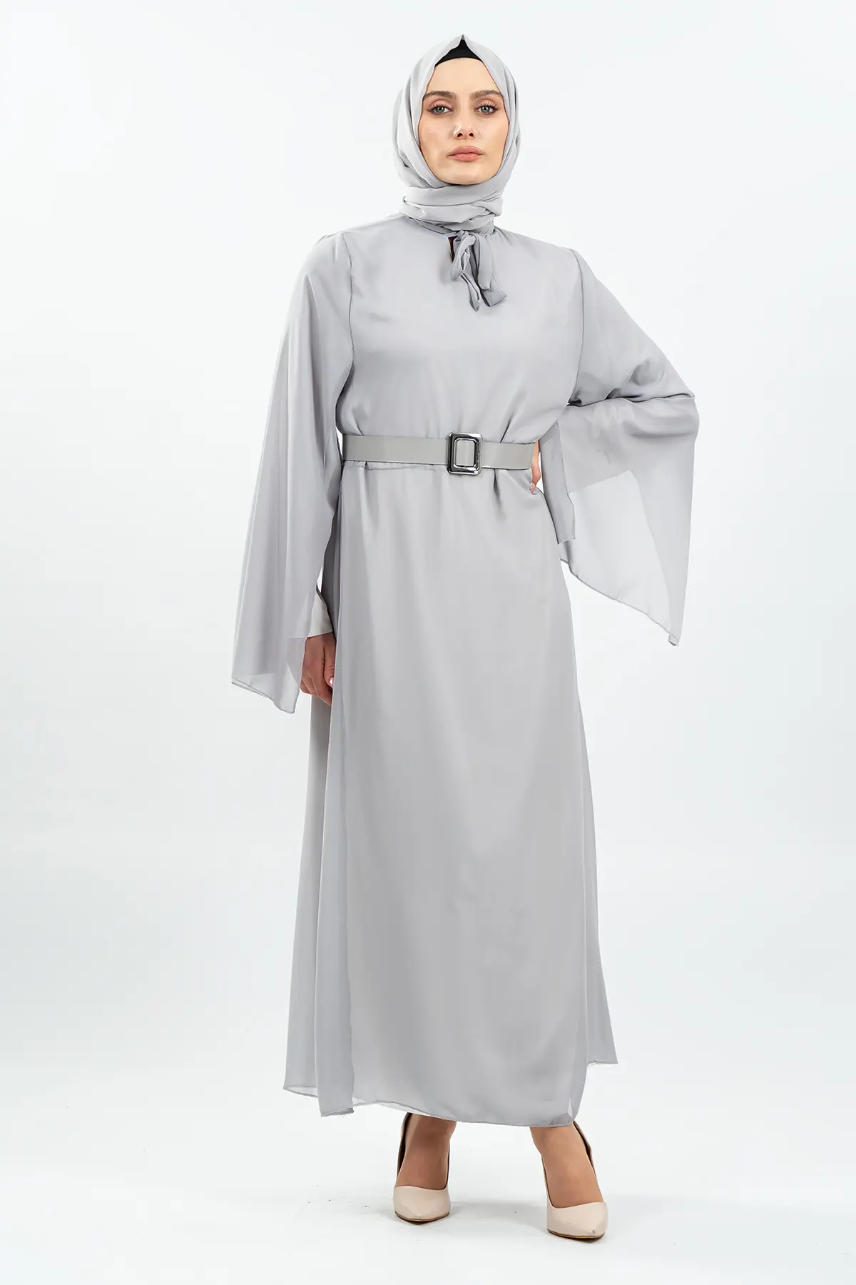 New Season Bat Sleeve Grey Hijab Dress-detail
