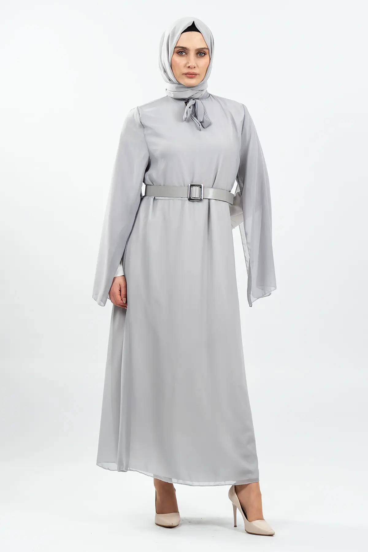 New Season Bat Sleeve Grey Hijab Dress-detail