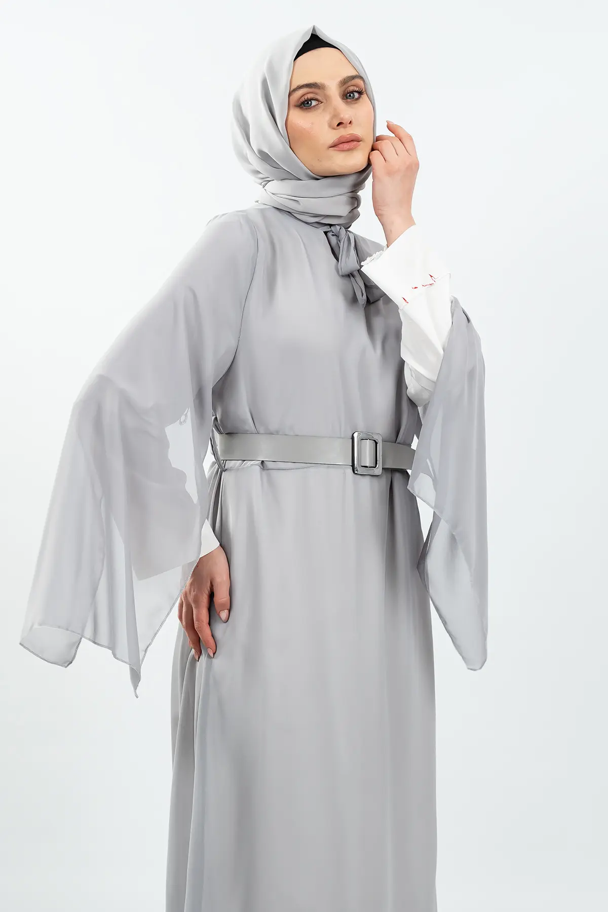 New Season Bat Sleeve Grey Hijab Dress-detail