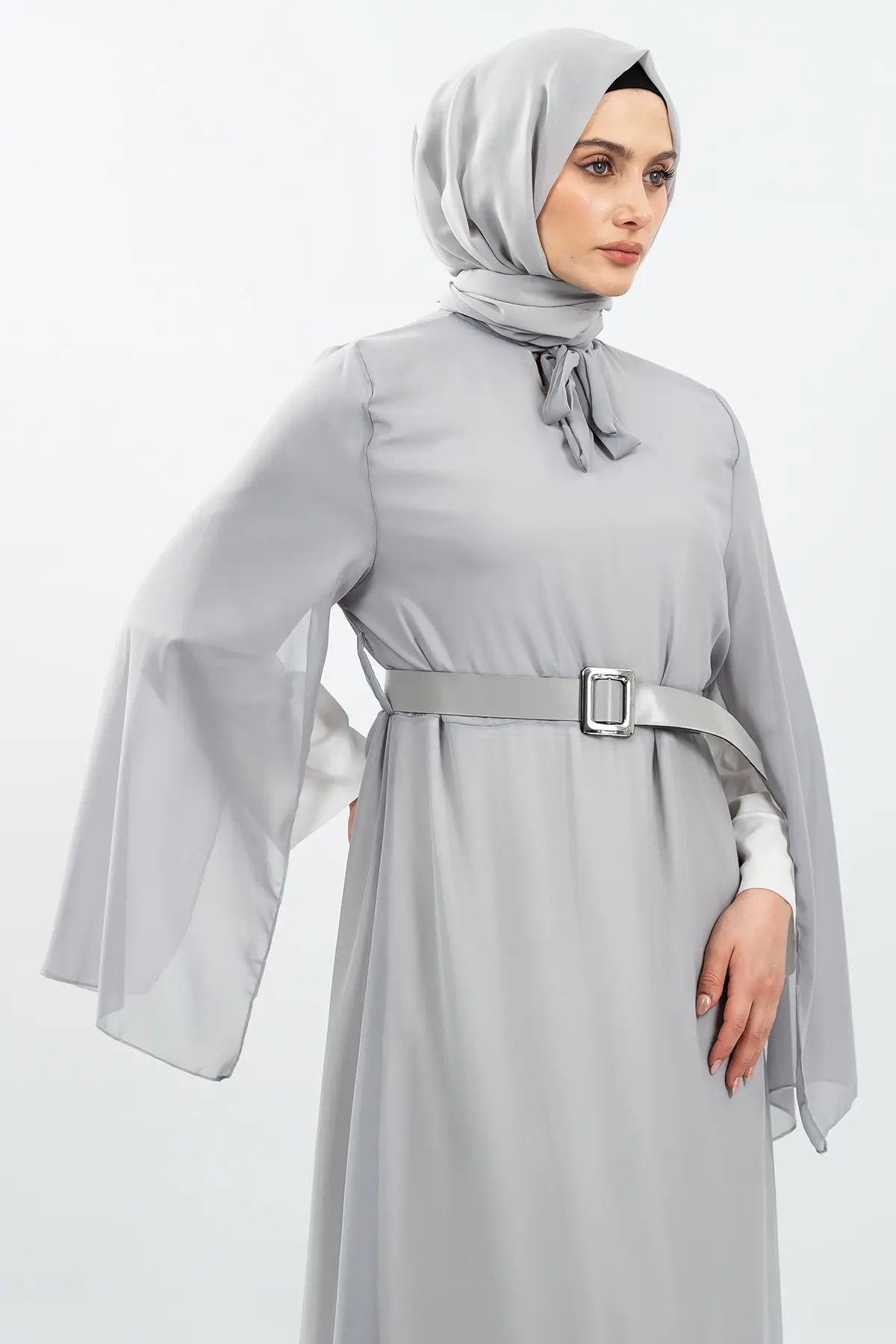 New Season Bat Sleeve Grey Hijab Dress-detail