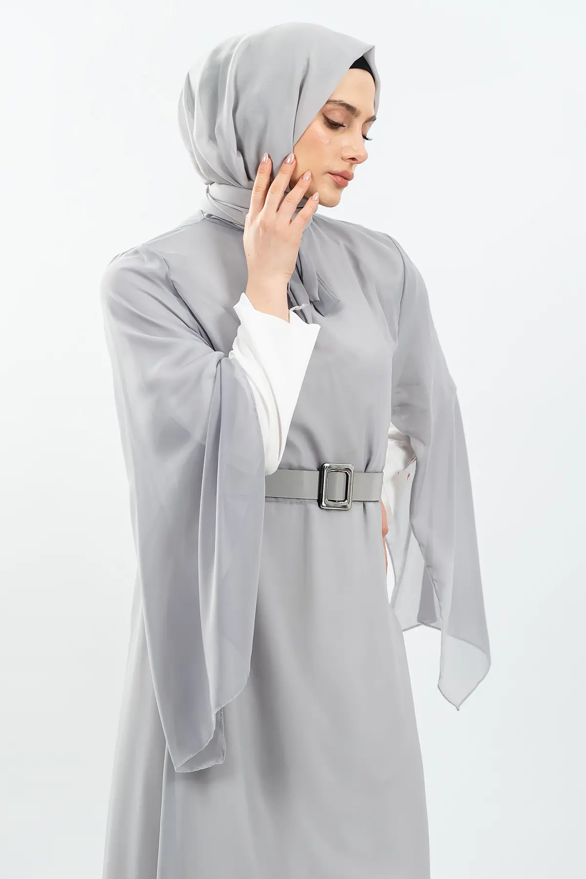New Season Bat Sleeve Grey Hijab Dress-detail