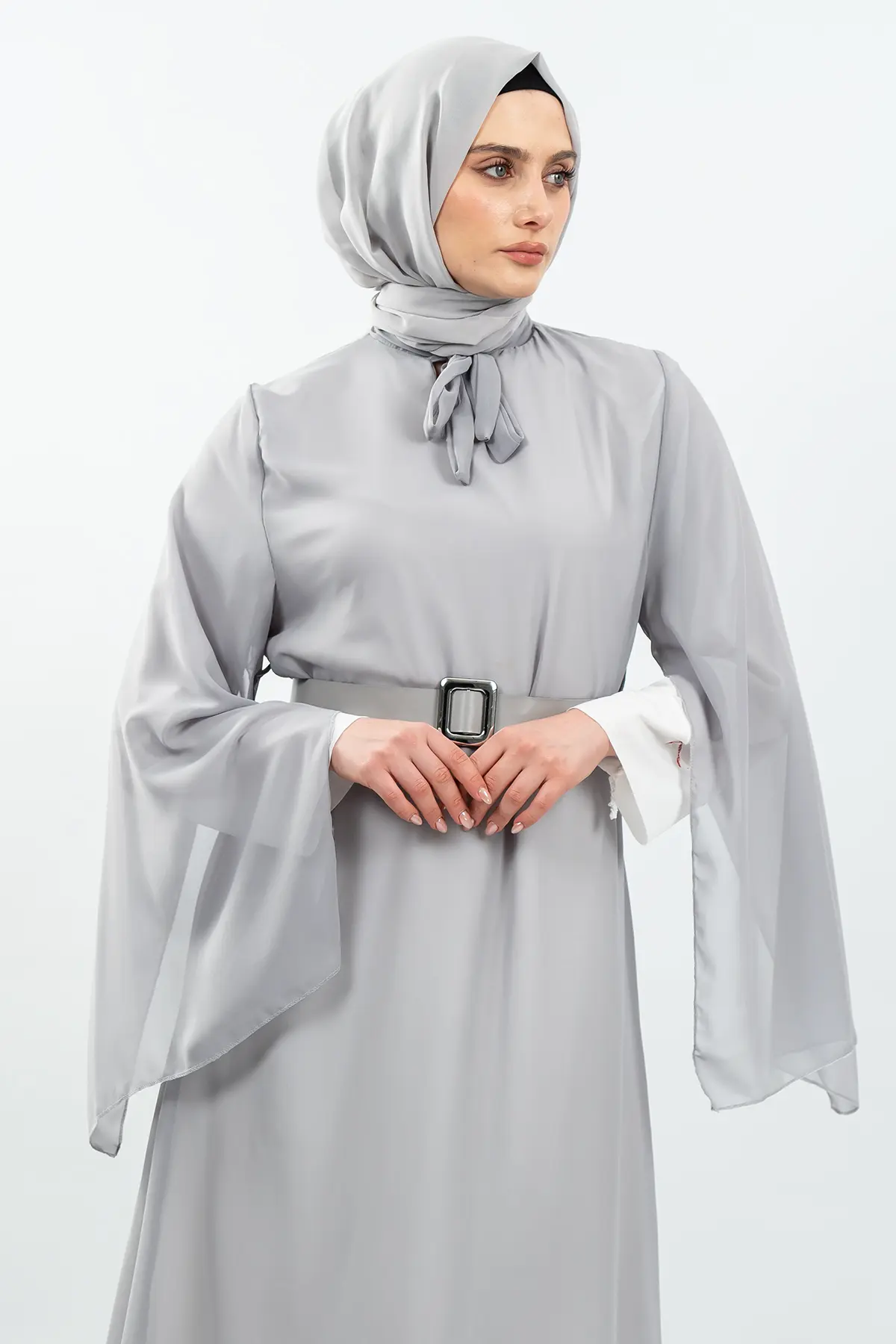 New Season Bat Sleeve Grey Hijab Dress-detail