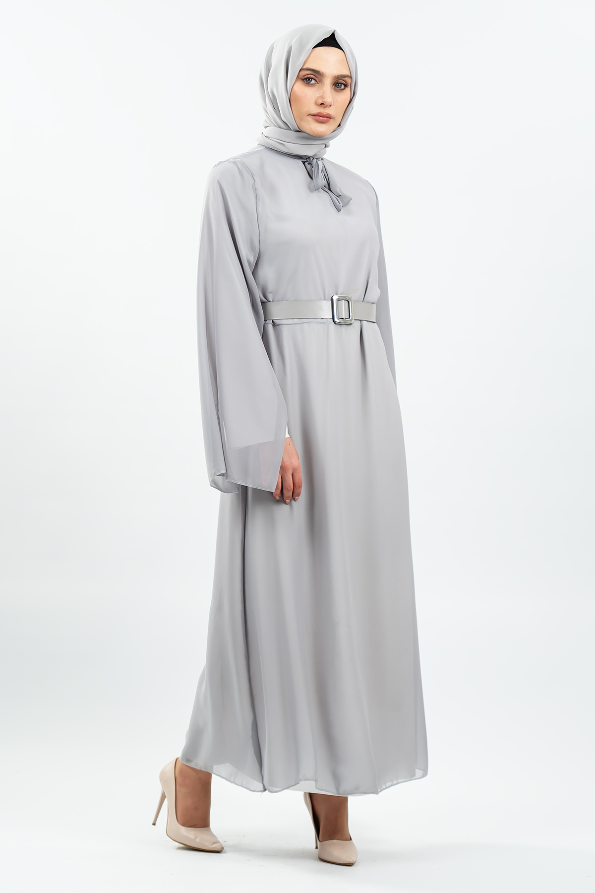 New Season Bat Sleeve Grey Hijab Dress