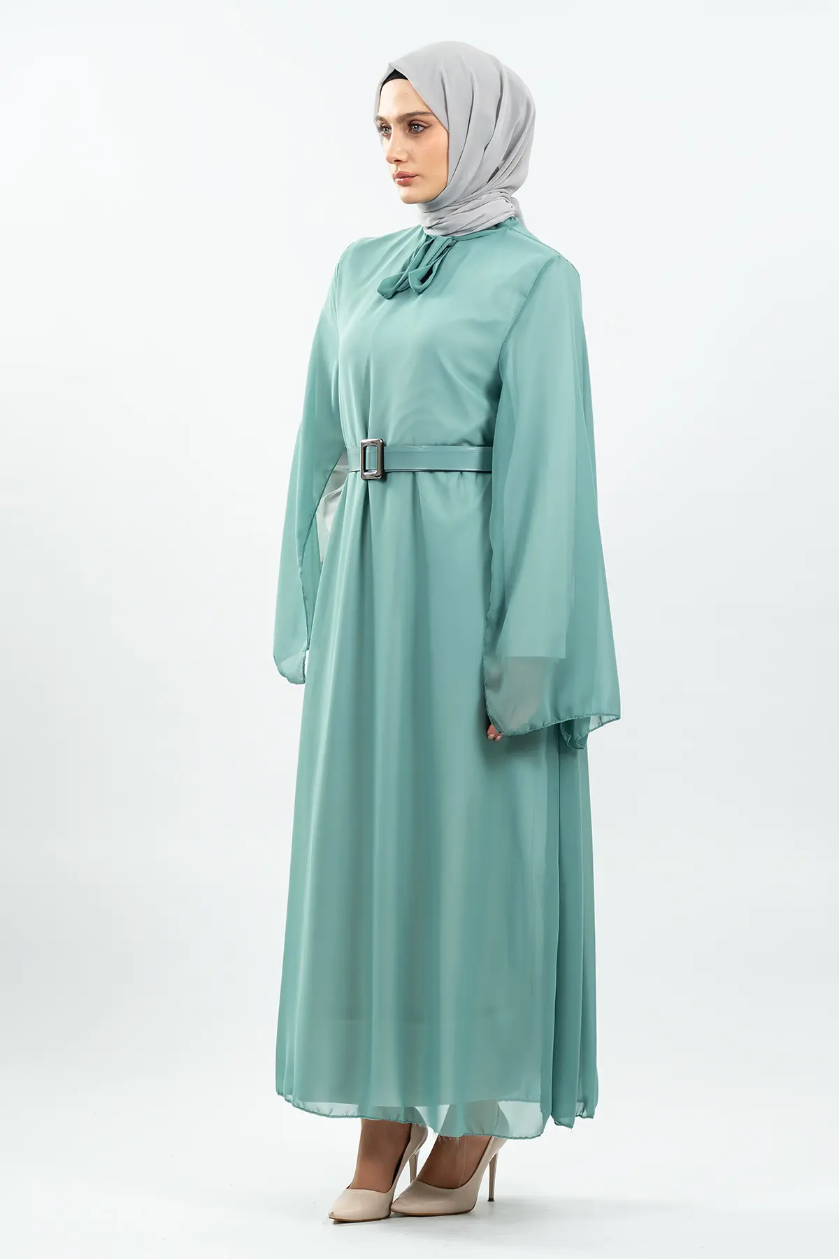 New Season Bat Sleeve Mint Hijab Dress-detail