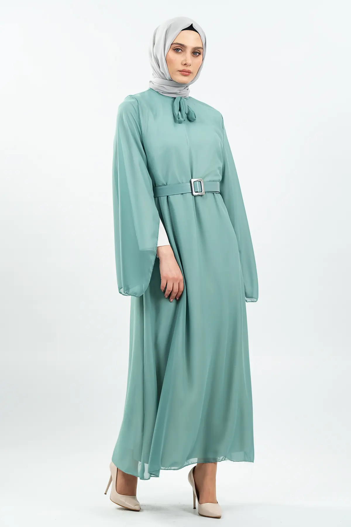 New Season Bat Sleeve Mint Hijab Dress-detail