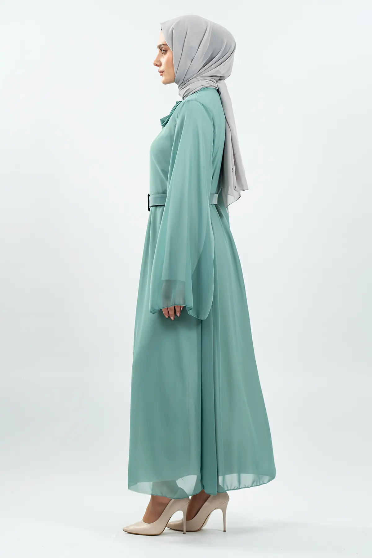 New Season Bat Sleeve Mint Hijab Dress-detail