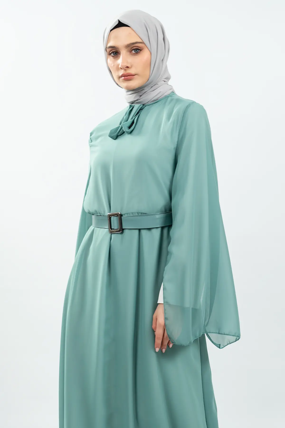 New Season Bat Sleeve Mint Hijab Dress-detail