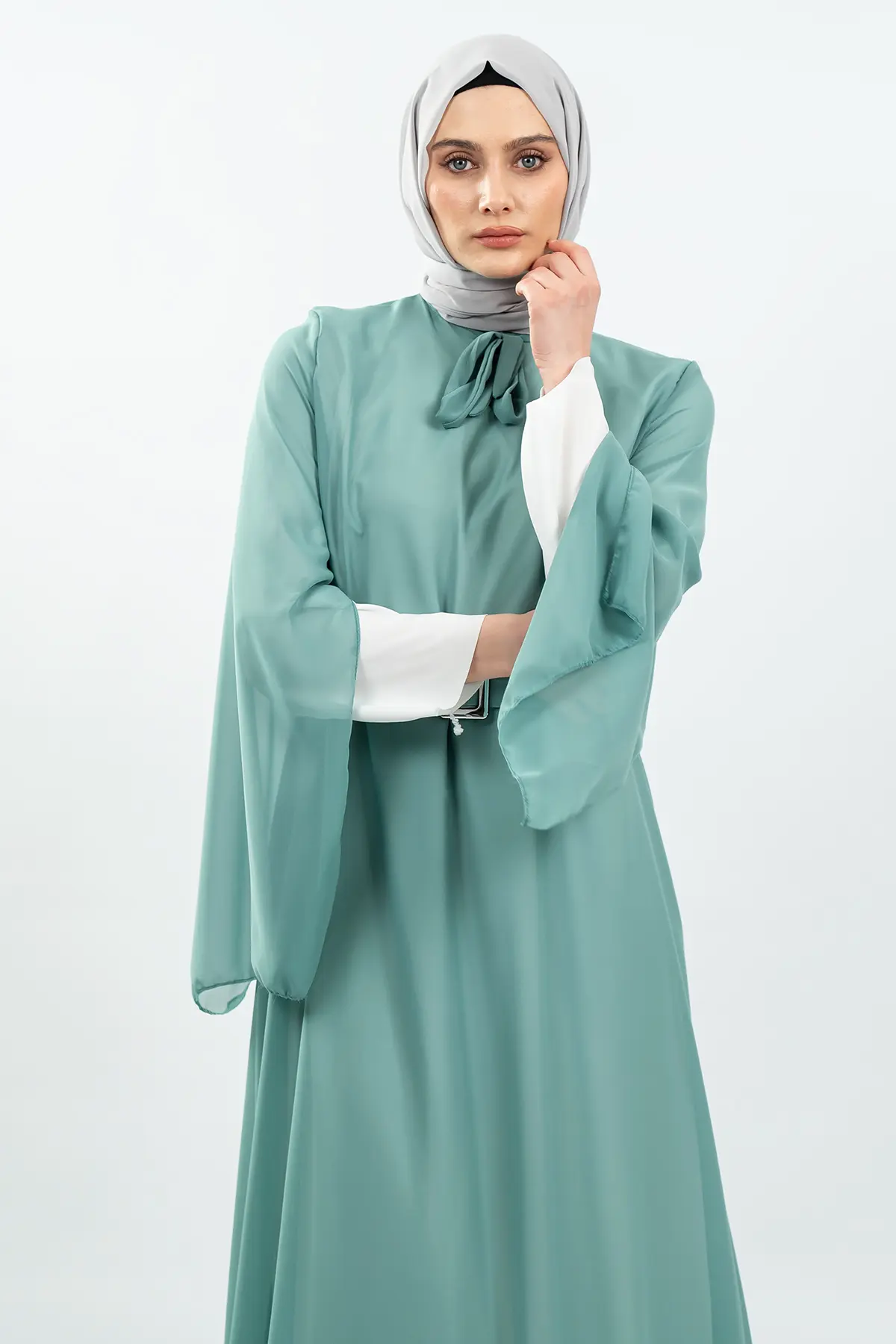 New Season Bat Sleeve Mint Hijab Dress-detail