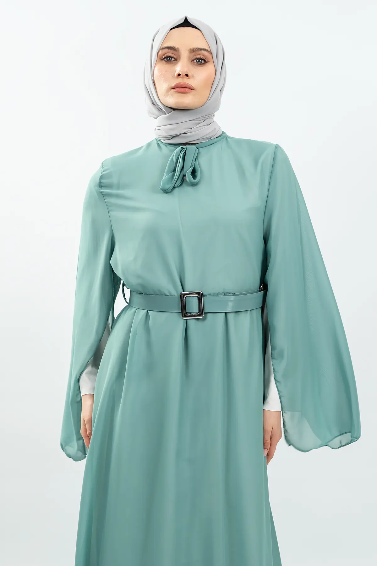 New Season Bat Sleeve Mint Hijab Dress-detail