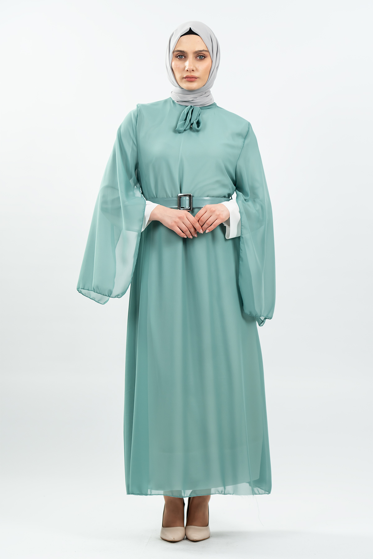New Season Bat Sleeve Mint Hijab Dress