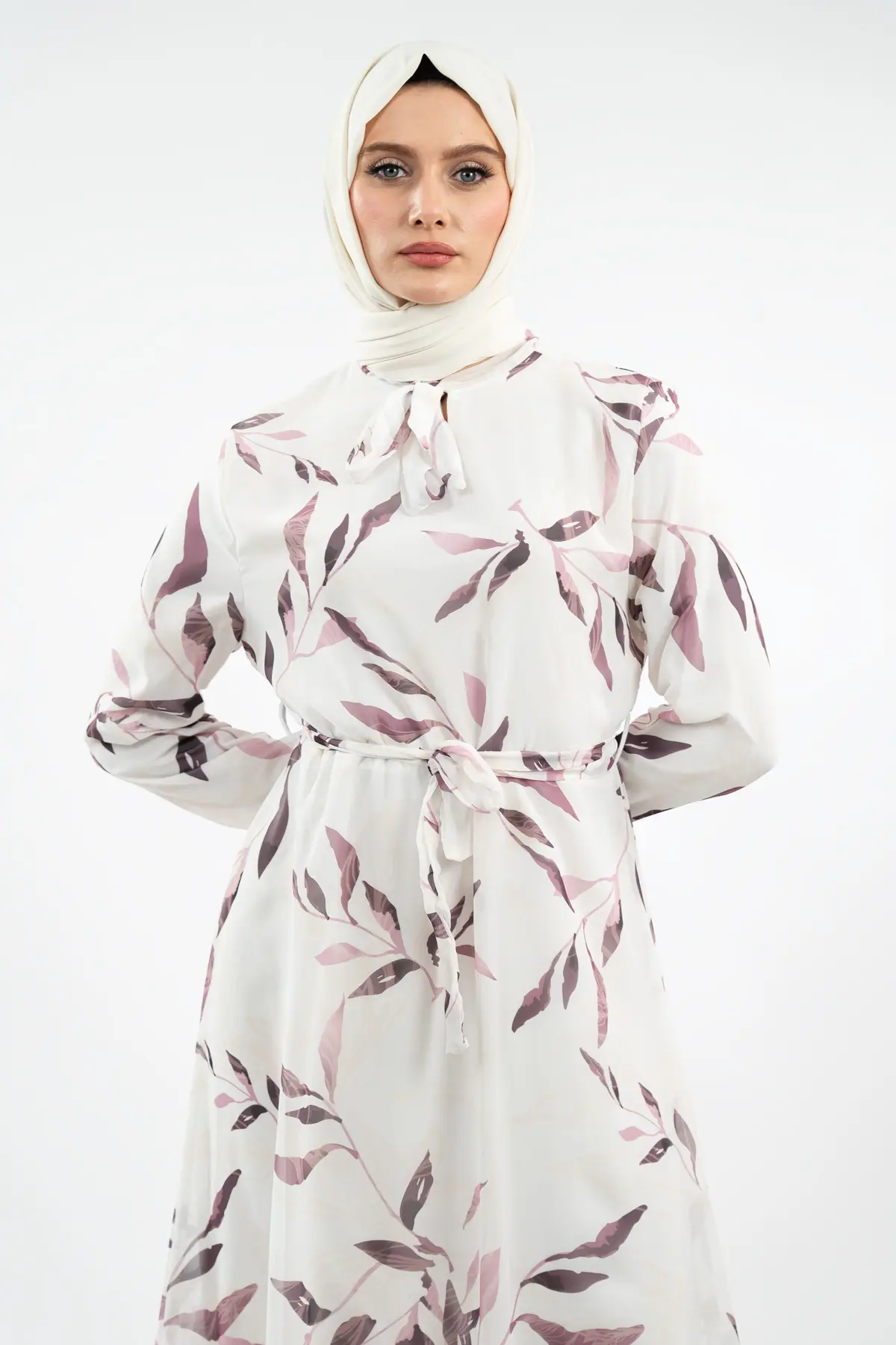 New Season Floral Patterned Hijab Dress-detail