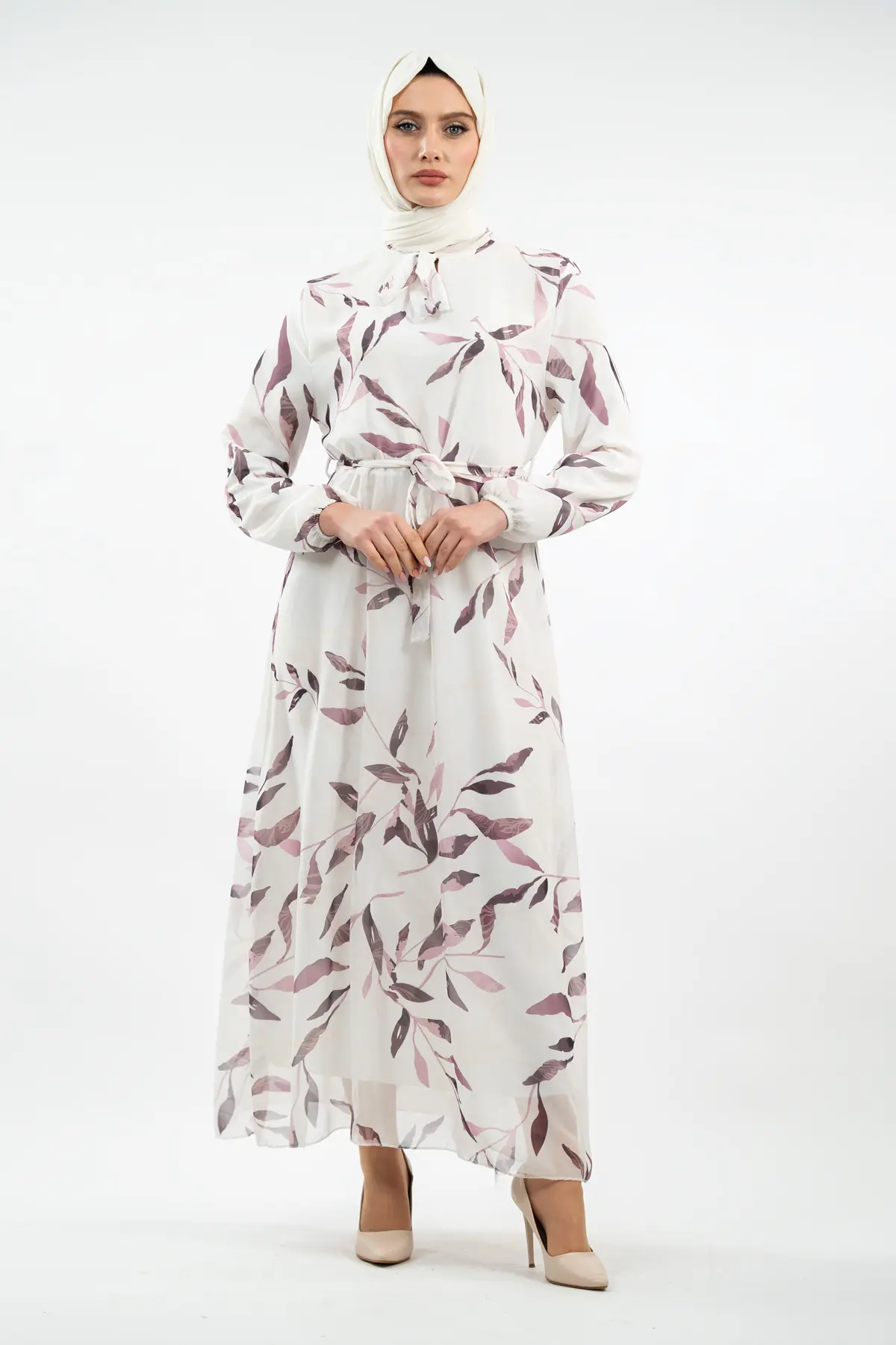 New Season Floral Patterned Hijab Dress-detail