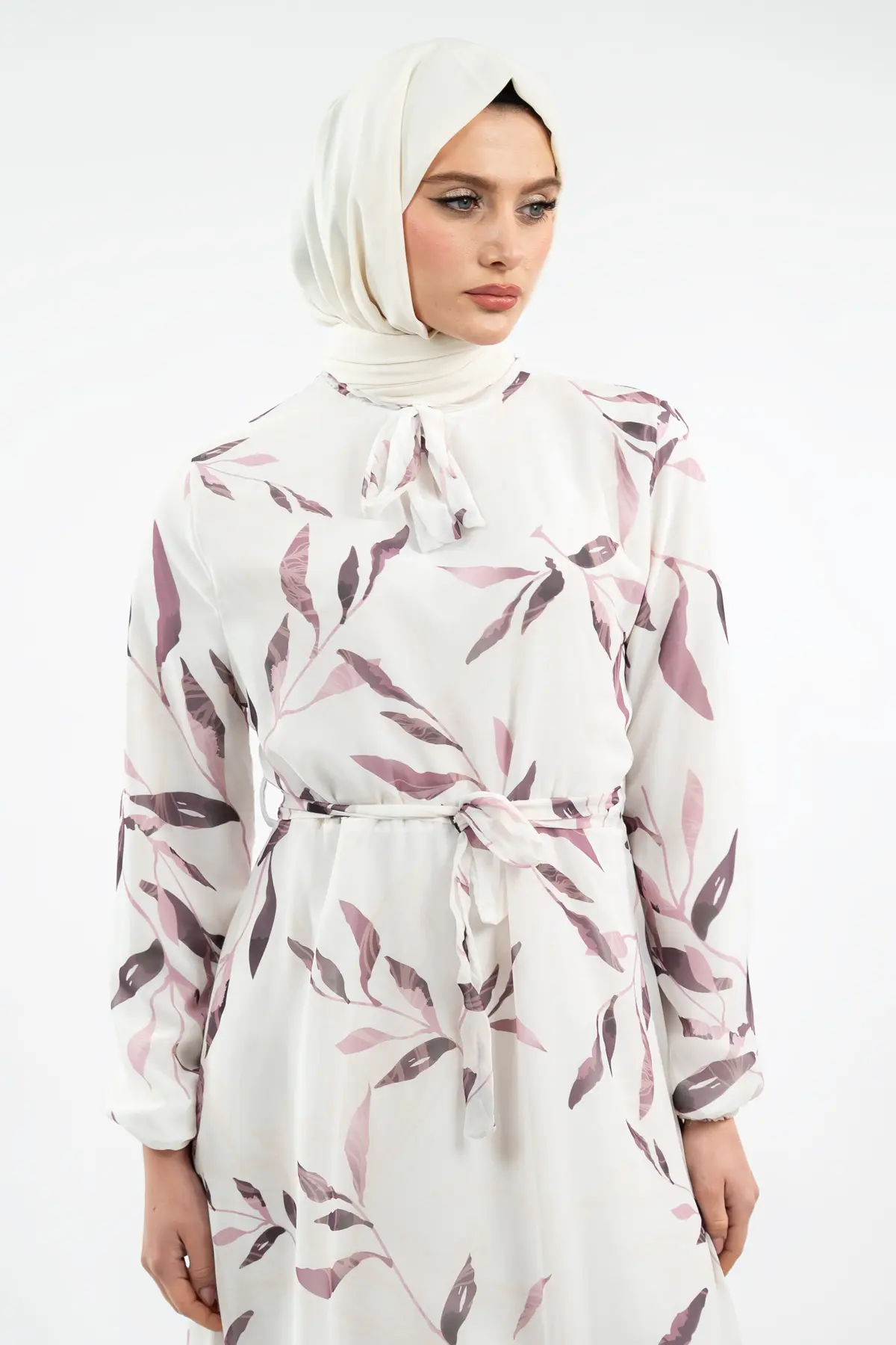 New Season Floral Patterned Hijab Dress-detail