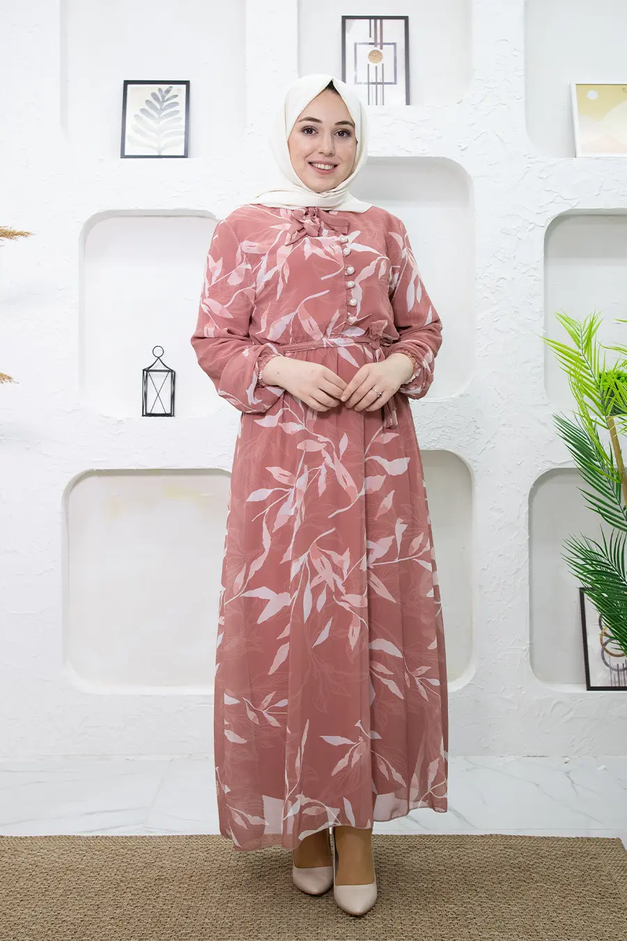 New Season Floral Patterned Hijab Dress