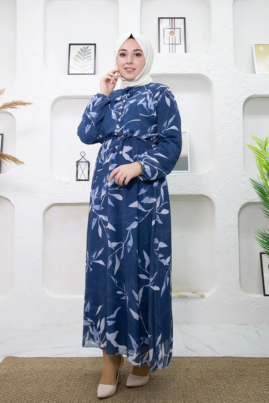 New Season Floral Patterned Hijab Dress