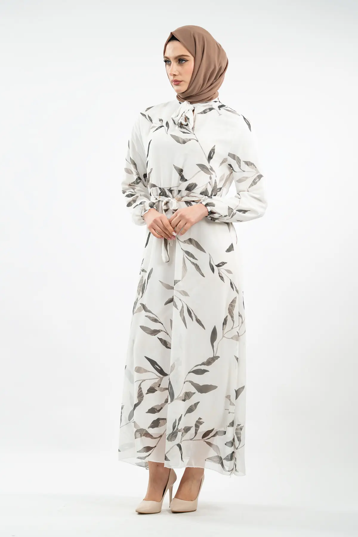 New Season Floral Patterned Hijab Dress-detail