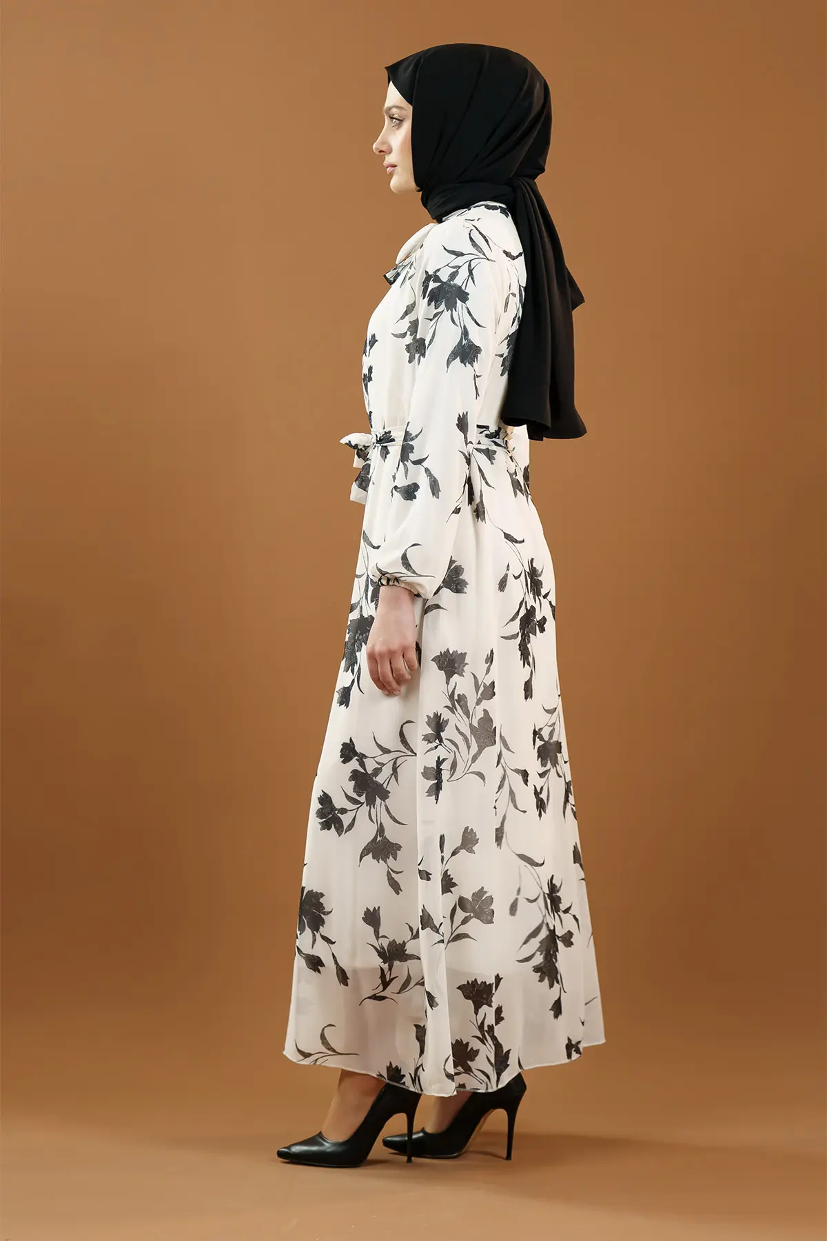 New Season Floral Patterned Hijab Dress-detail