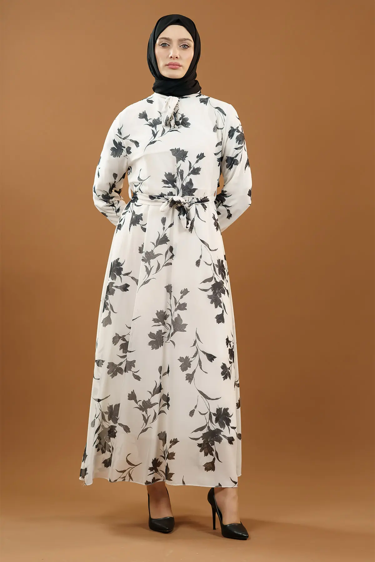 New Season Floral Patterned Hijab Dress-detail