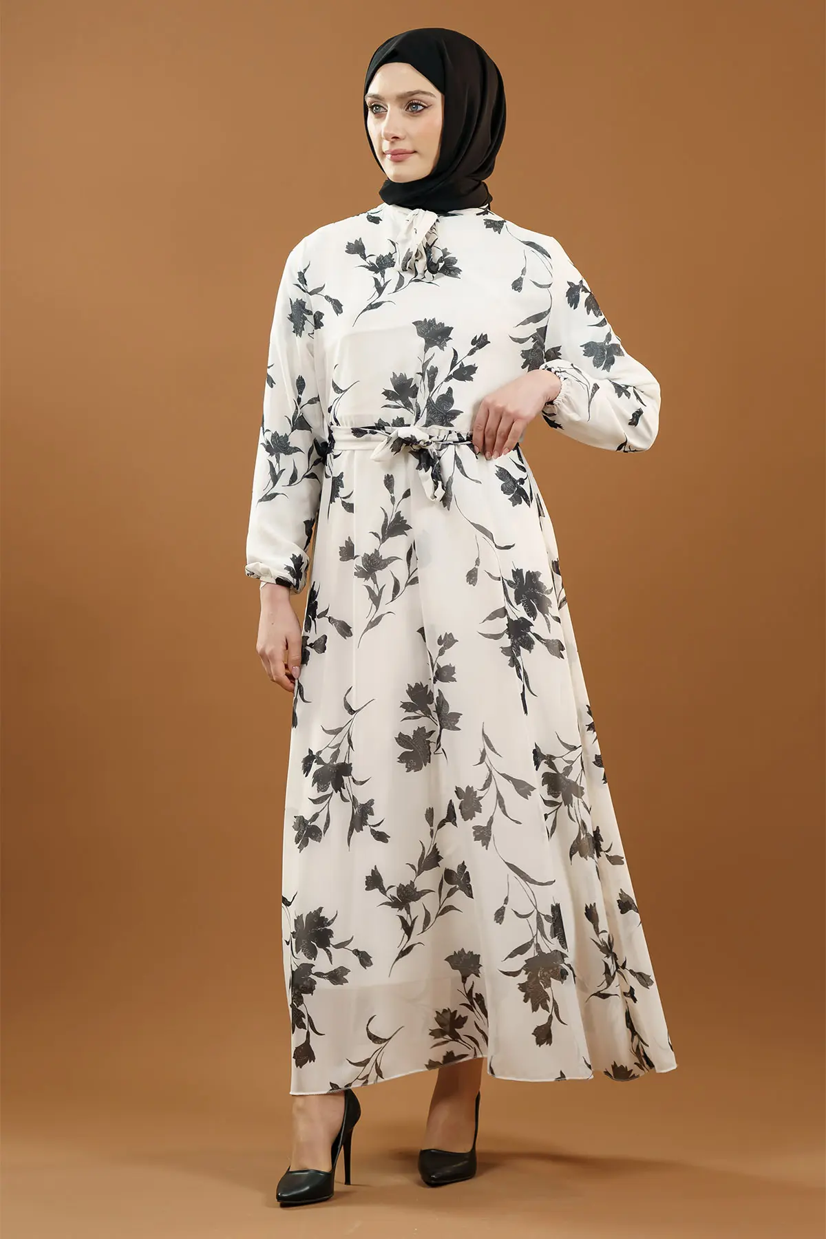 New Season Floral Patterned Hijab Dress-detail