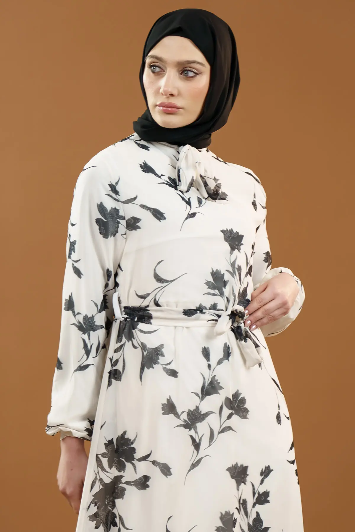 New Season Floral Patterned Hijab Dress-detail