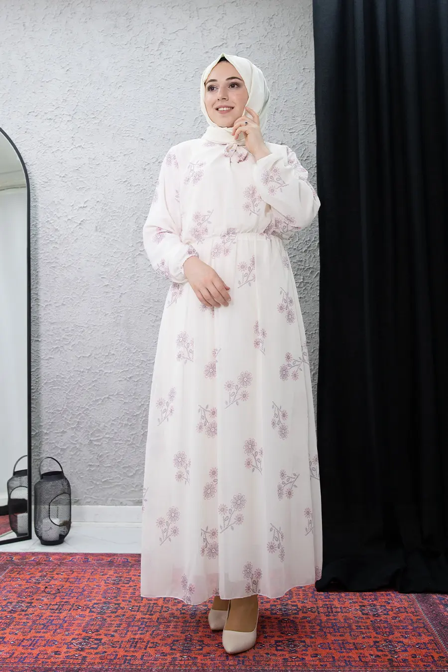 New Season Floral Patterned Hijab Dress