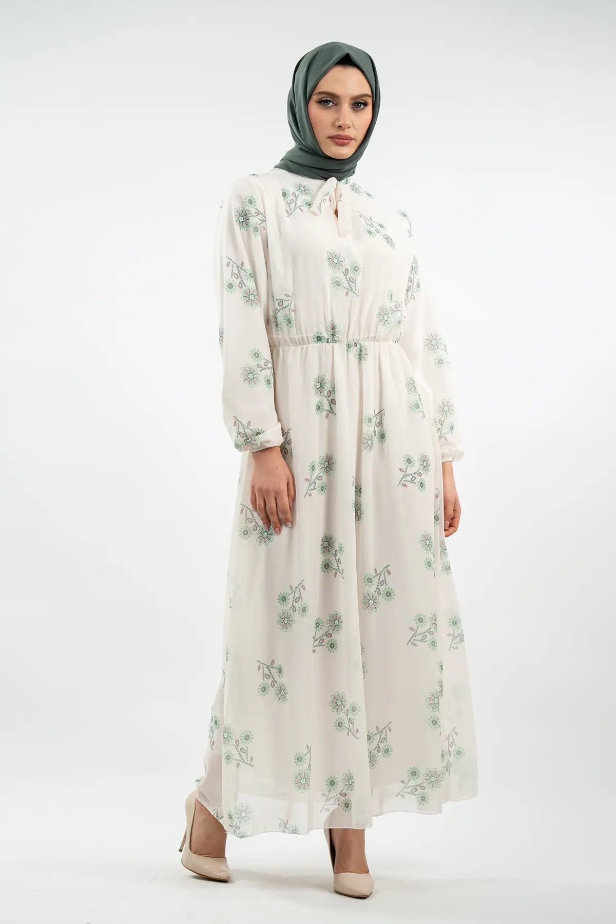 New Season Floral Patterned Hijab Dress