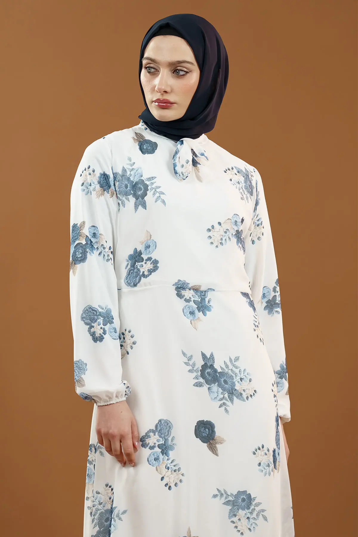 New Season Floral Patterned Hijab Dress-detail