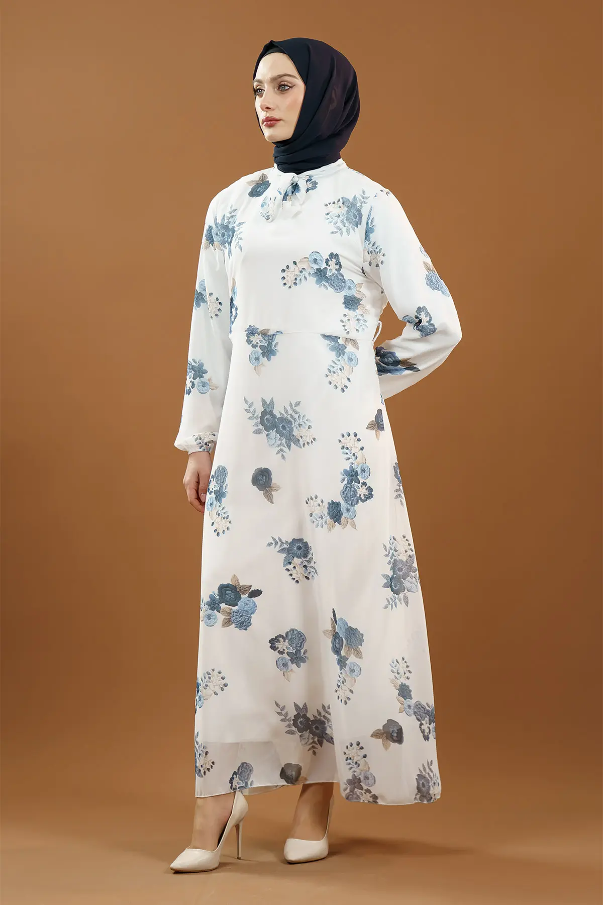 New Season Floral Patterned Hijab Dress-detail