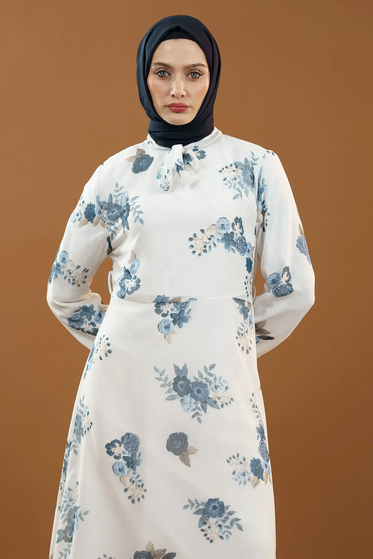 New Season Floral Patterned Hijab Dress-detail