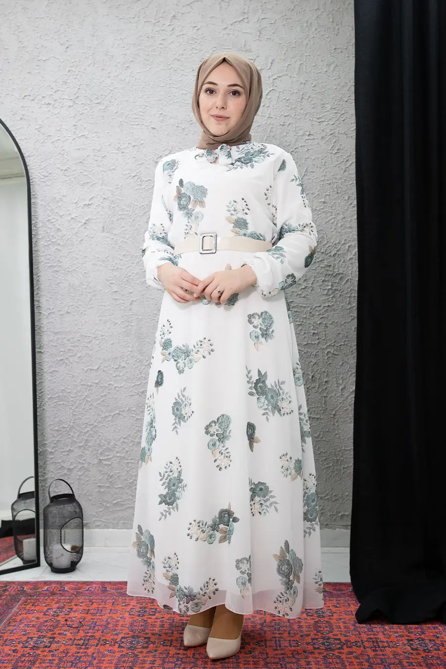 New Season Floral Patterned Hijab Dress