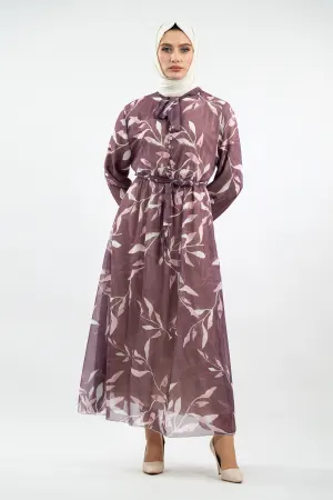 New Season Floral Patterned Purple Hijab Dress