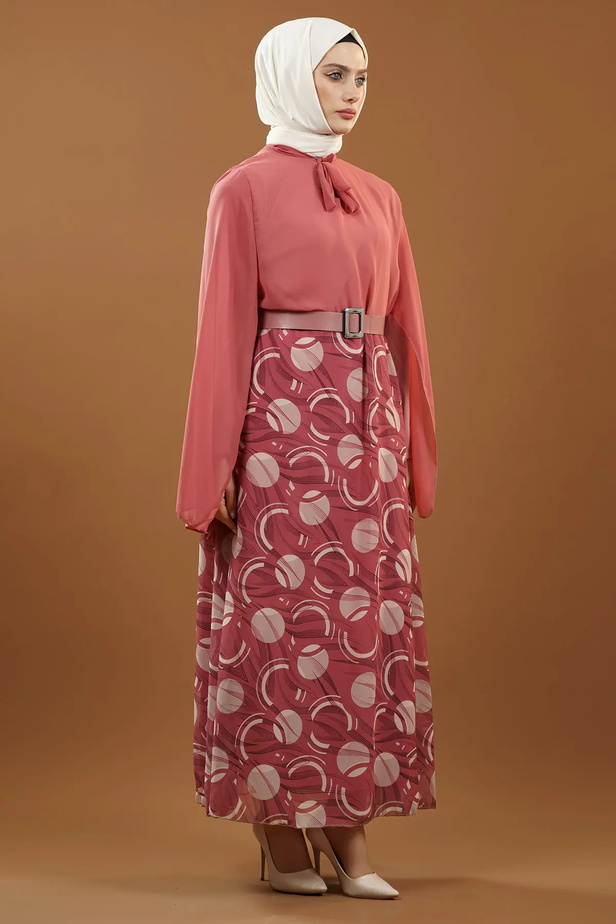 New Season Skirt Patterned Hijab Dress-detail