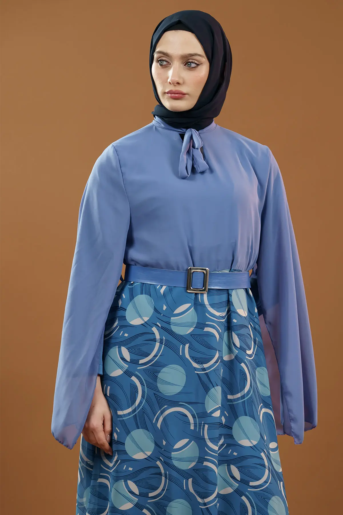 New Season Skirt Patterned Hijab Dress-detail