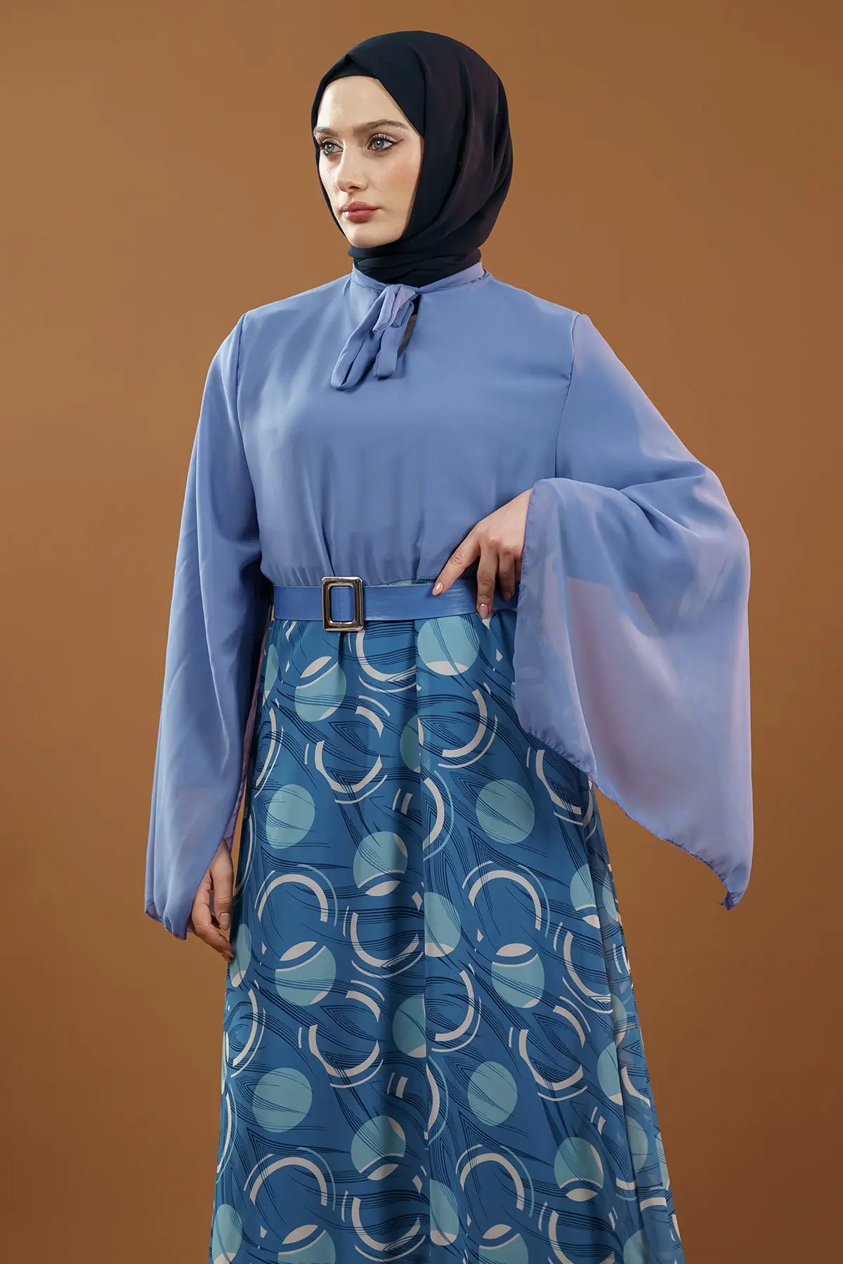New Season Skirt Patterned Hijab Dress-detail