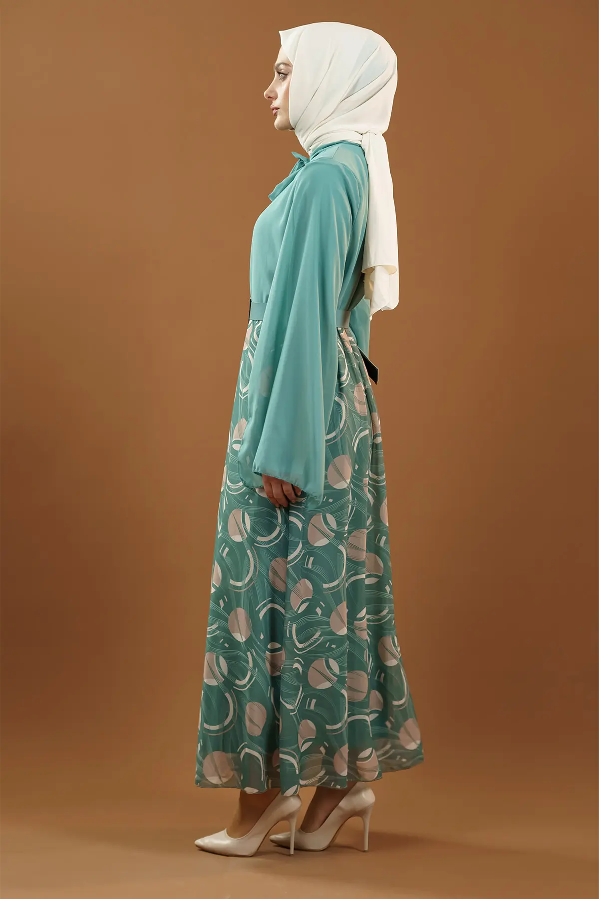 New Season Skirt Patterned Hijab Dress-detail