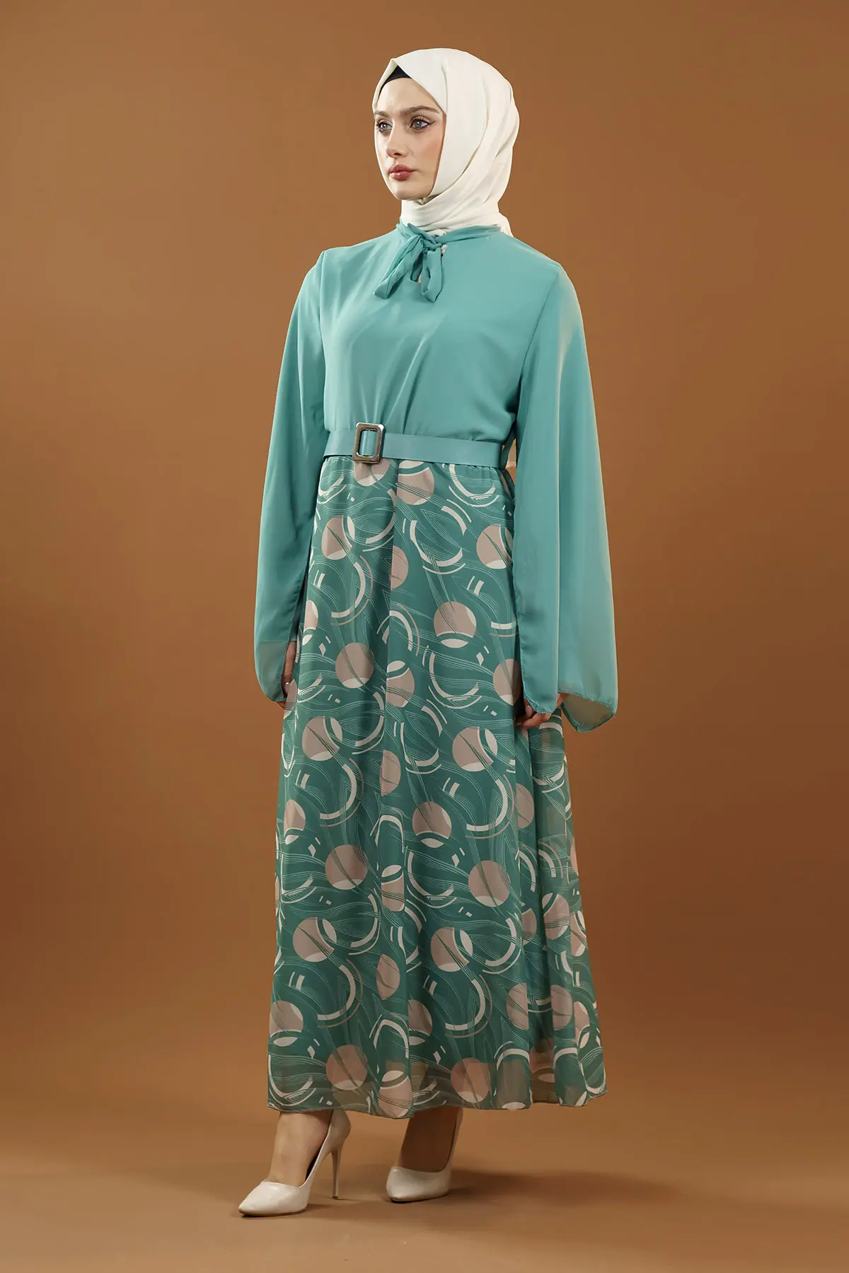 New Season Skirt Patterned Hijab Dress-detail