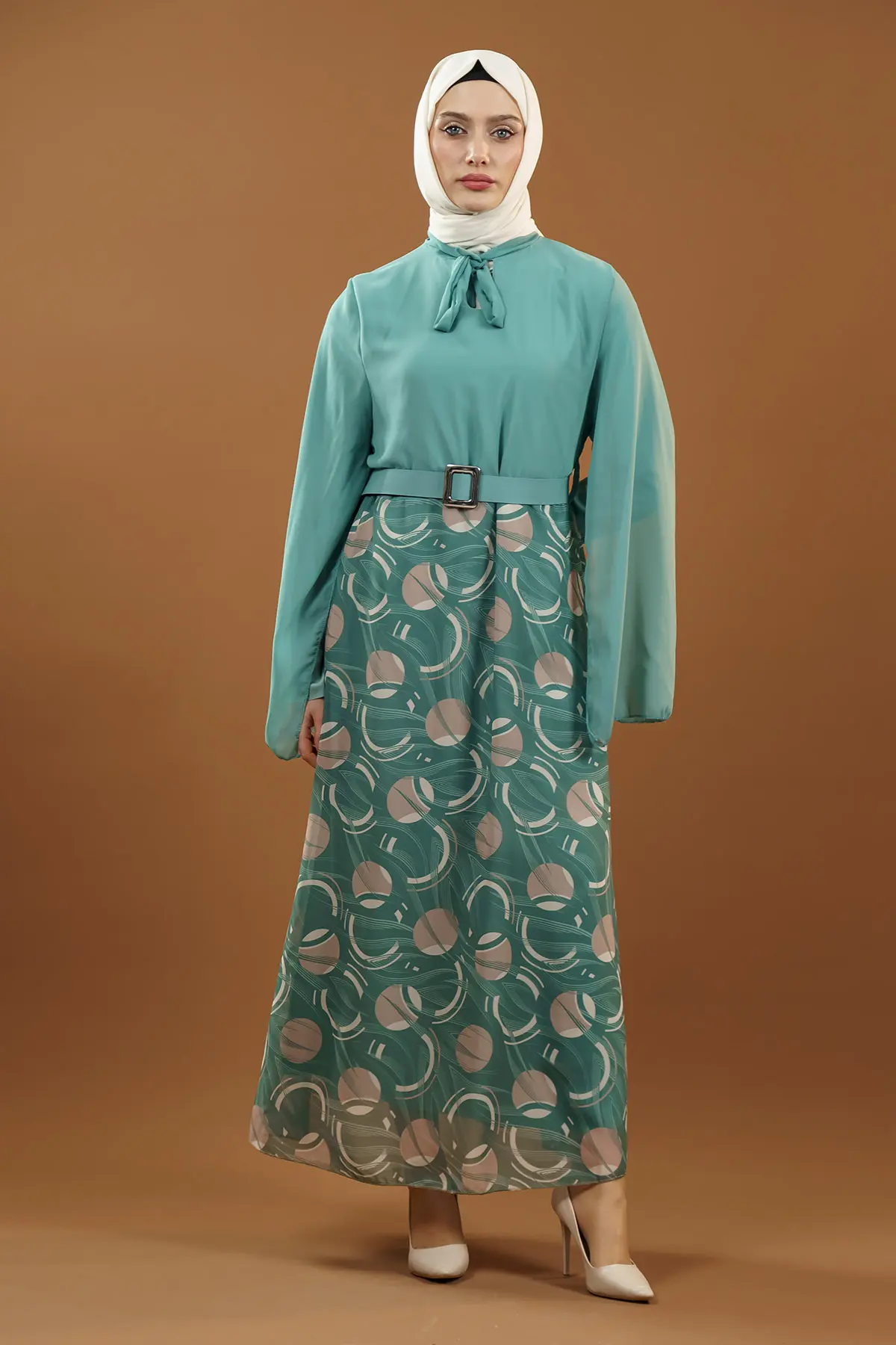 New Season Skirt Patterned Hijab Dress-detail