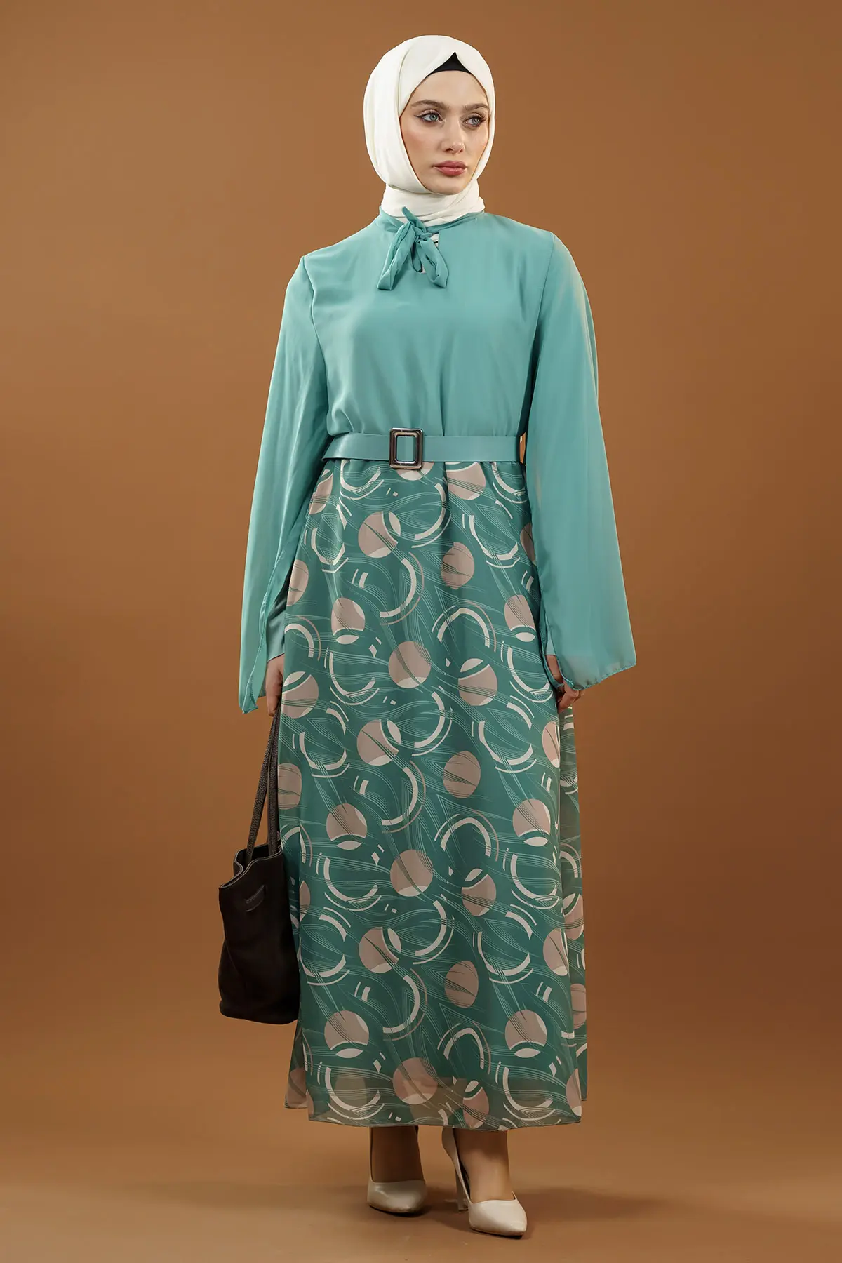 New Season Skirt Patterned Hijab Dress-detail