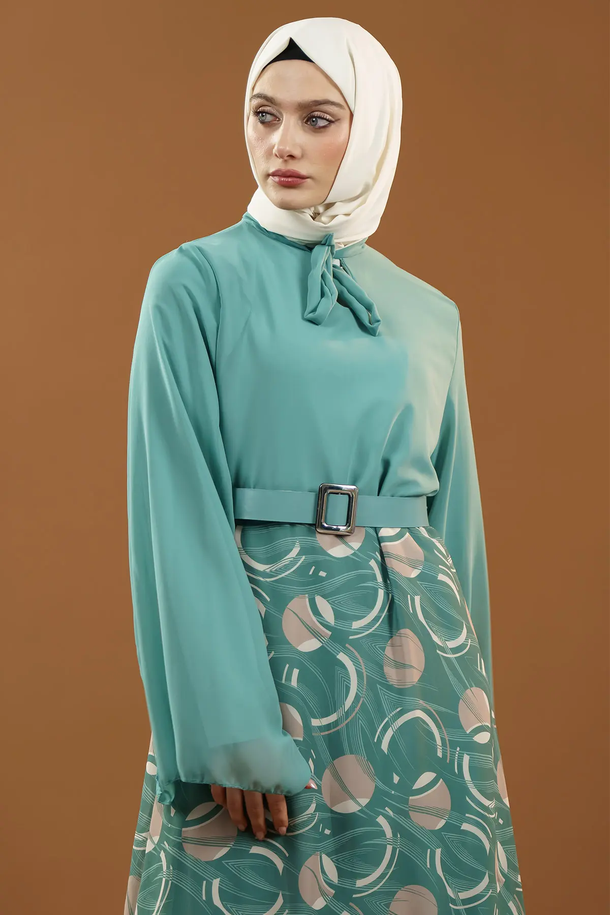 New Season Skirt Patterned Hijab Dress-detail