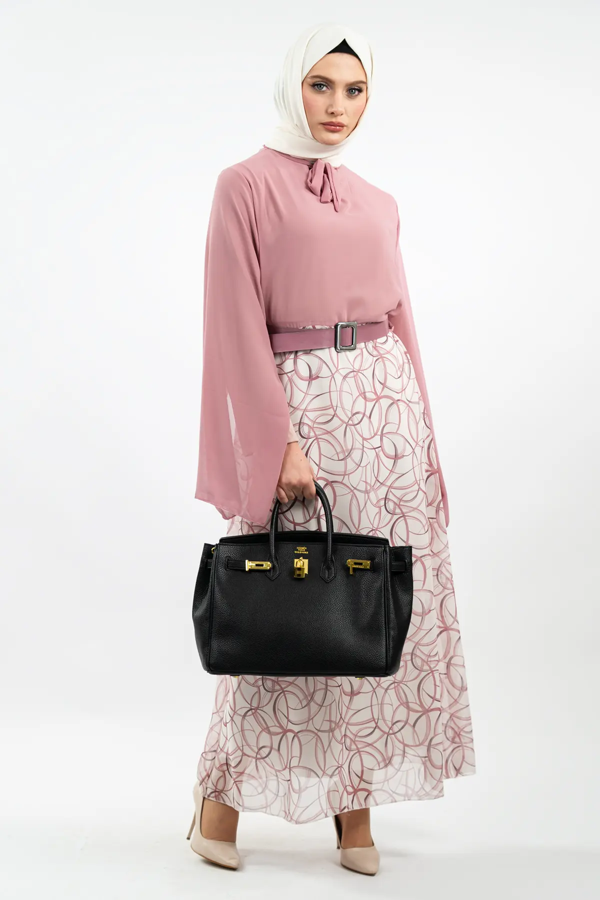 New Season Skirt Patterned Hijab Dress-detail