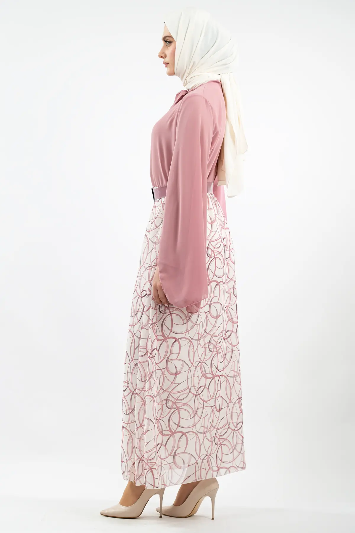 New Season Skirt Patterned Hijab Dress-detail
